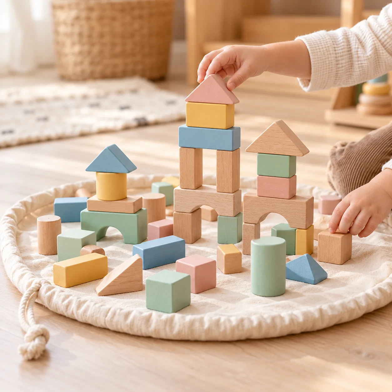 Chunky Wooden Blocks, 40 Pieces, in play