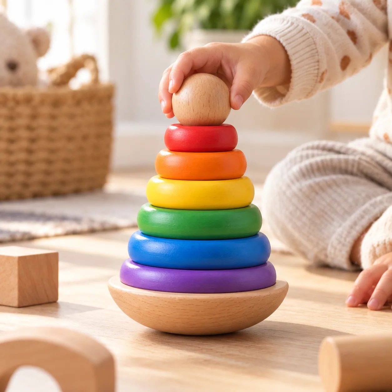 Rainbow Stacking Rings, in play